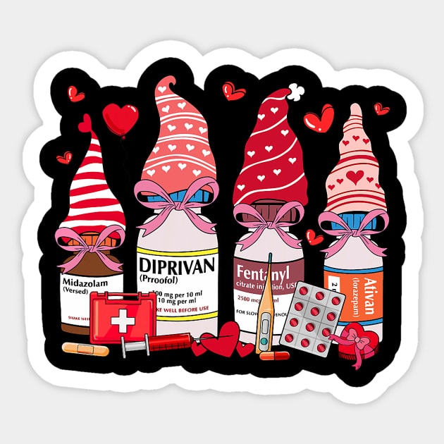 Funny Drugs & Gnome Hat Heart ICU Nurse Happy Valentines Day Sticker by jadolomadolo